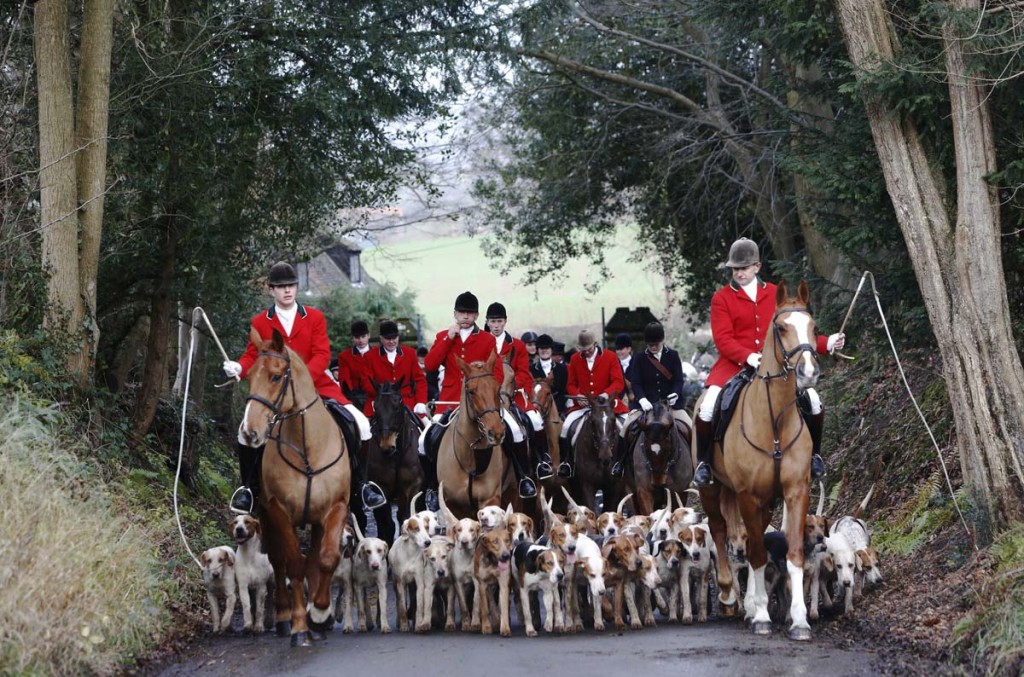 Members of the Old Surrey Burstow and West Kent Hunt depart from Chiddingstone Castle for the annual Boxing Day hunt in south east England