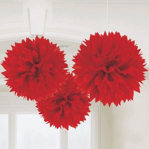 Pom pom decoracion rojo 3 unidades