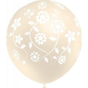 Globos flores marfil elegante