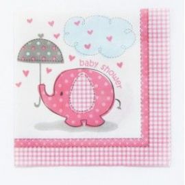 Servilletas elefante rosa baby 16 und