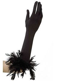 Guantes negros largos con plumas