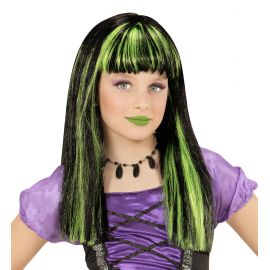 Peluca bruja mechas verdes infantil