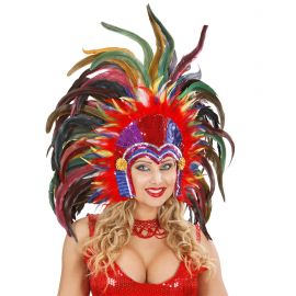 Tocado tropical con plumas multi