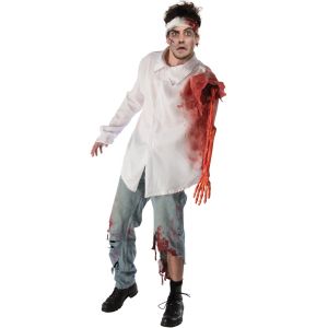 Disfraz atacado por zombie