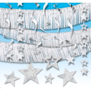 Kit decoracion colgante estrellas plata 