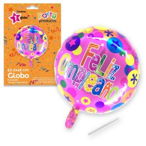 Globo feliz cumple redondo rosa