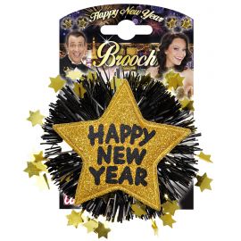 Broche happy new year dorado