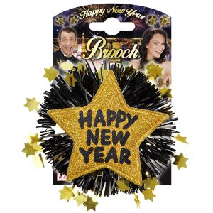 Broche happy new year dorado