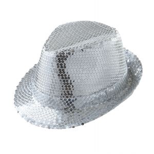 Sombrero fedora plateado lentejuelas