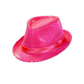 Sombrero fedora rosa con lentejuelas