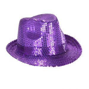 Sombrero fedora violeta con lentejuelas