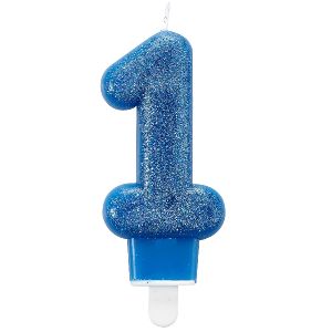 Vela glitter numero 1 azul