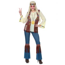 Disfraz hippie chaleco flecos chica