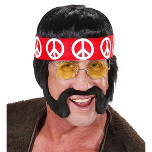Peluca hippie cinta patillas y bigote