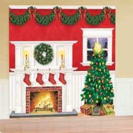 Decoracion pared navidad chimenea