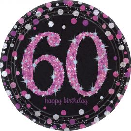 Platos 60 cumple rosa 8ud