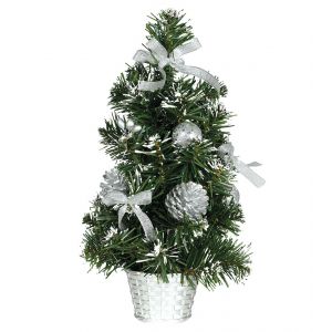 Arbol nevado decorado plata 30cm