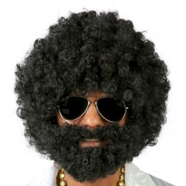 Peluca afro negra con barba