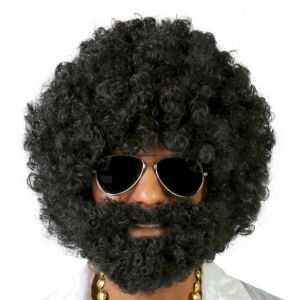 Peluca afro negra con barba