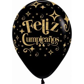 Globos negros feliz cumple purpu