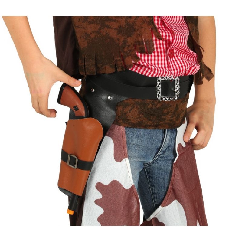 Tradineur - Cartuchera con pistolas - Fabricado en plástico y cuero -  Complemento para disfraces de vaqueros, carnaval, Hallowee