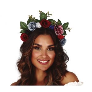 Diadema con flores y hojas