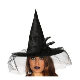 Sombrero bruja negro con flor