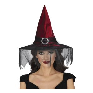 Sombrero bruja granate con velo