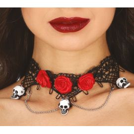 Gargantilla con calaveras y rosas