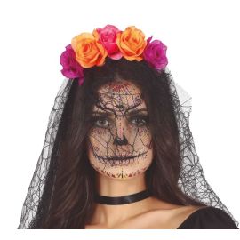 Diadema velo flores lila naranja