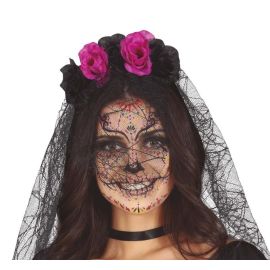 Diadema velo flores lila negro