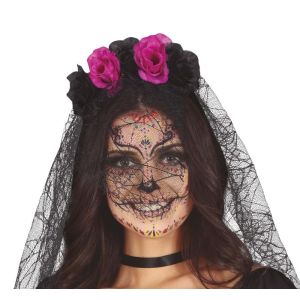 Diadema velo flores lila negro