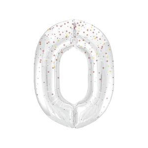 Globo 0 blanco glitter