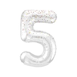 Globo 5 blanco glitter