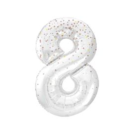 Globo 8 blanco glitter