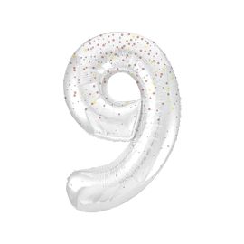 Globo 9 blanco glitter