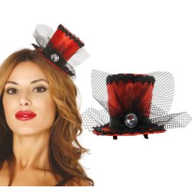 Mini sombrero chistera roja tul