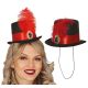 Mini sombrero chistera roja con pluma